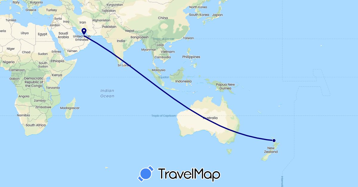 TravelMap itinerary: driving in United Arab Emirates, New Zealand (Asia, Oceania)